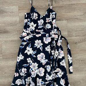 Banana Republic White and Blue Wrap Midi Dress